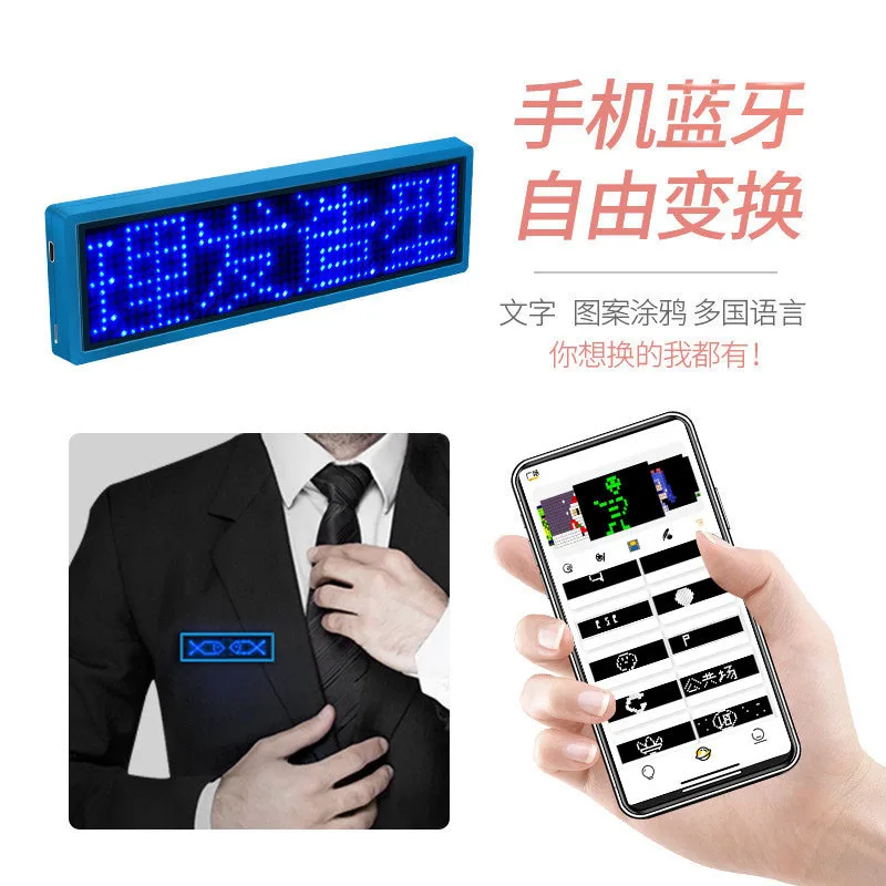 Bluetooth Four Character Led Badge Display Screen, Illuminated Work License Plate, Scrolling And Handwriting Multiple Languages