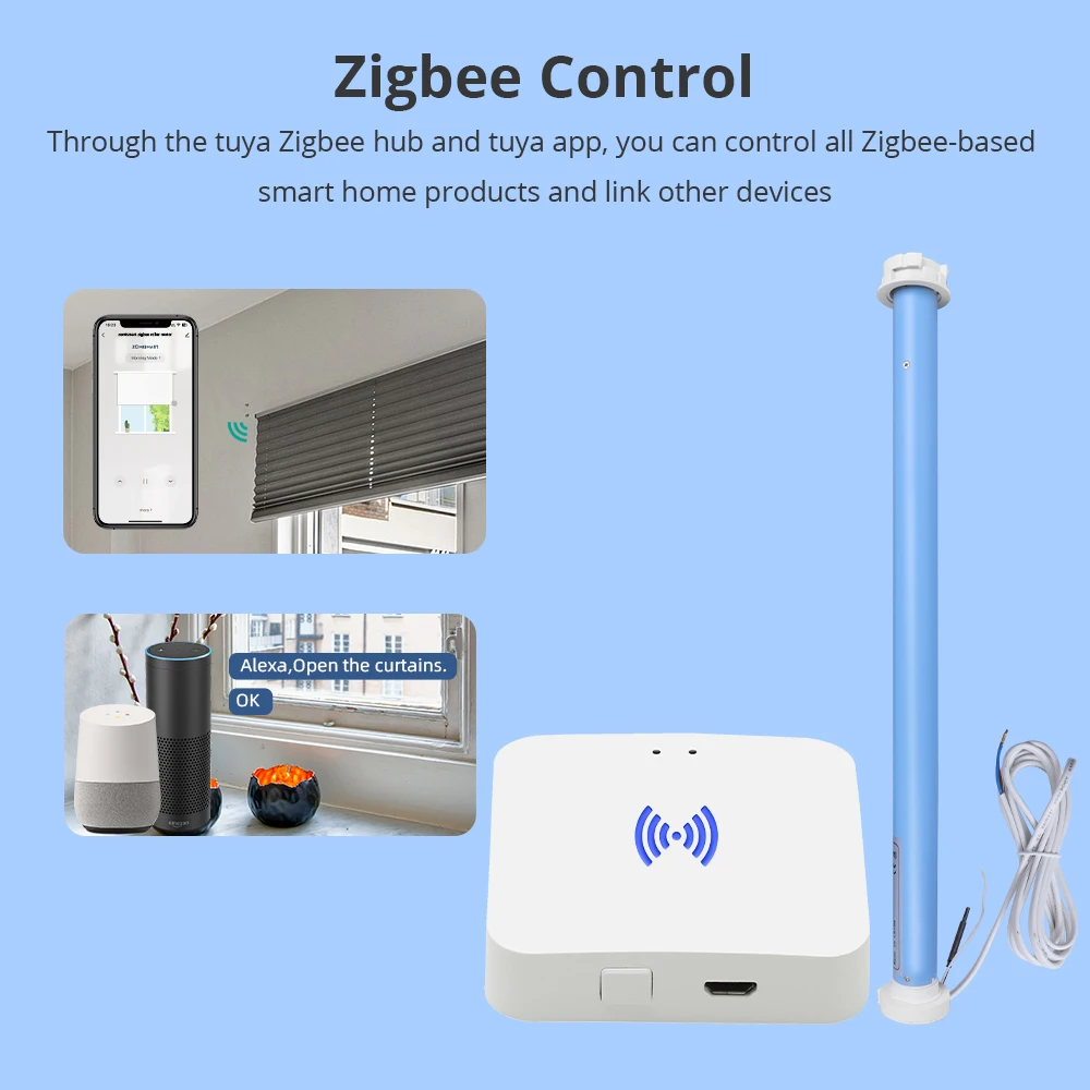 Zemismart Tuya Zigbee tenda elettrica motorizzata per tubo da 37mm Alexa Google Home controllo vocale motore tubolare automatico