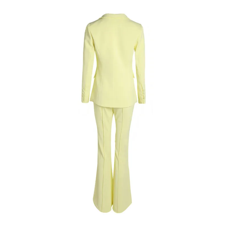 HKSH Spring Autumn New Woman Suit Two Pieces Set Single Button Metal Decoration Slim Fit Blazer Flared Pants Office Lady HK14480