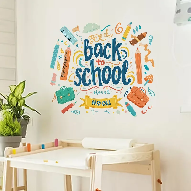 Back To School Wall Sticker for Classrooms and Home Offices Pencil and Ruler Decorations Self-Adhesive Removable Sticker PVC