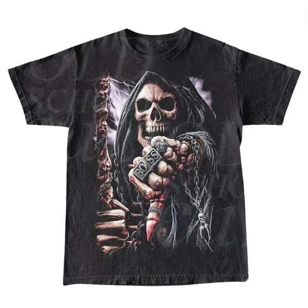 

Rocker Skull Vintage Graphic T-Shirt, Retro Rock Tee, 90s Biker Shirt Vintage Shirt Skeleton Lover Horror Shirt Unisex T-Shirt