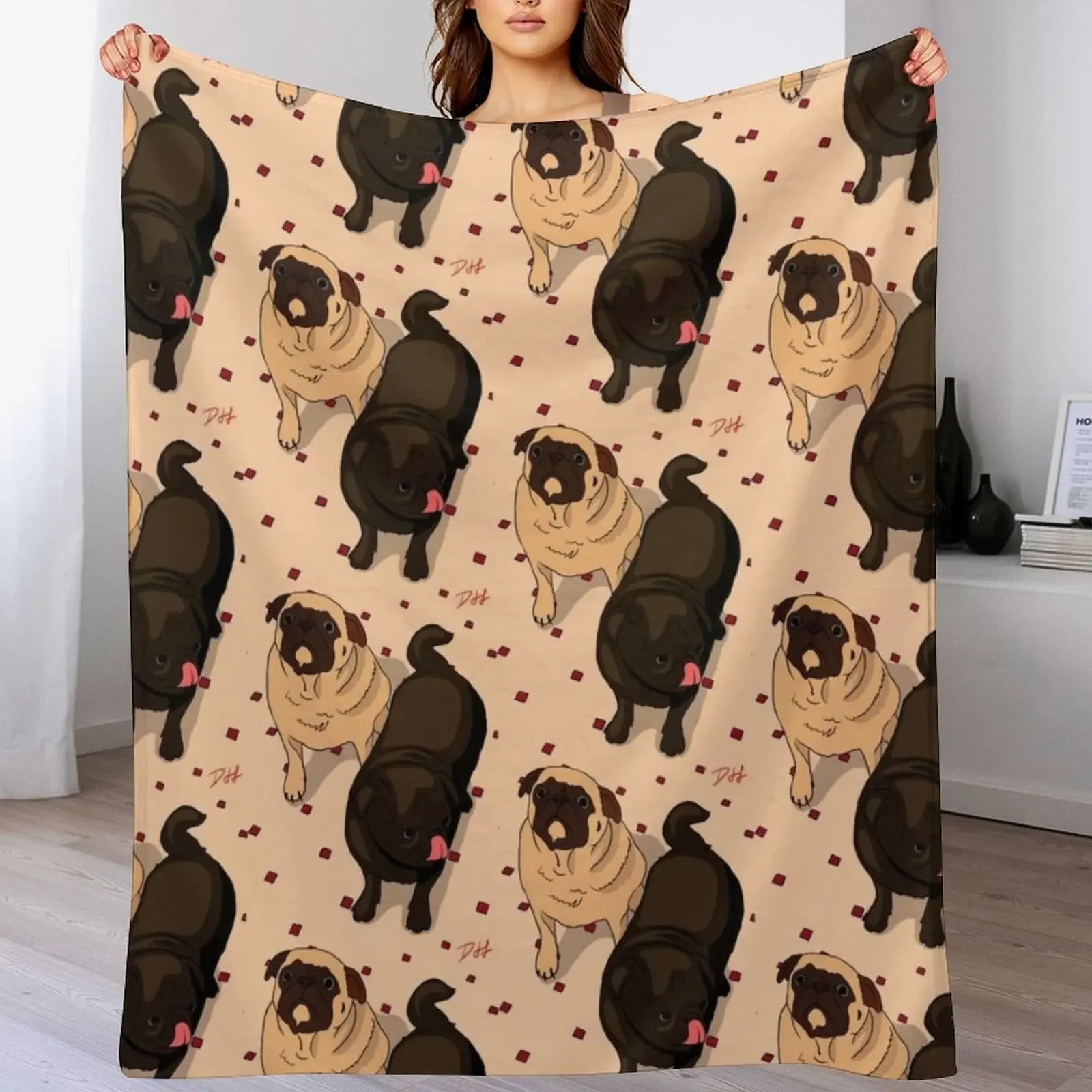 Pug Time Throw Blanket Wrinkle Resistant Lightweight Blanket