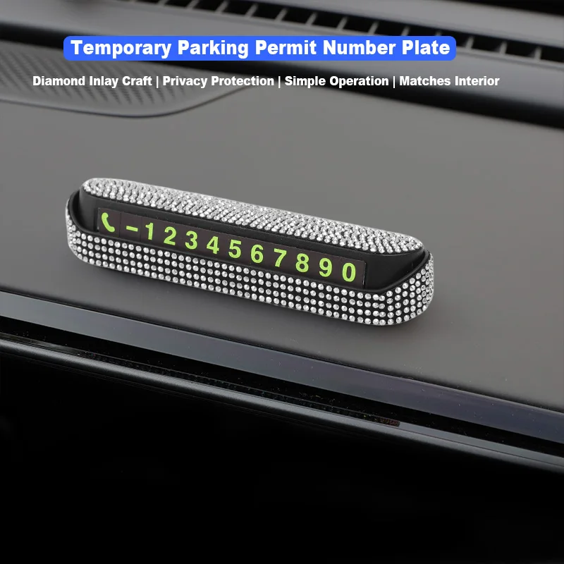 1 Pcs Car Temporary Parking Sign Creative Diamond Phone Number Mobile Card Luminescent Digital Car Decoration Accessories