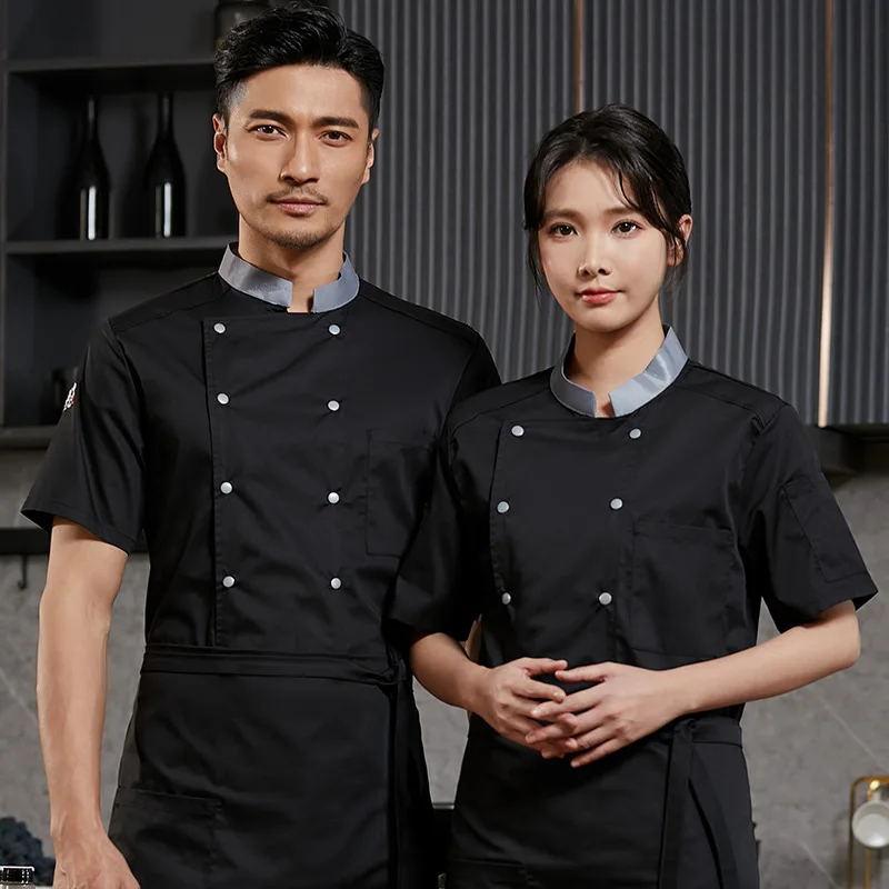 Uniforme de trabajo de cocina para restaurante de Hotel, chaqueta de Chef de manga corta, abrigo de cocina blanco de verano para Chef de pastelería y panadería