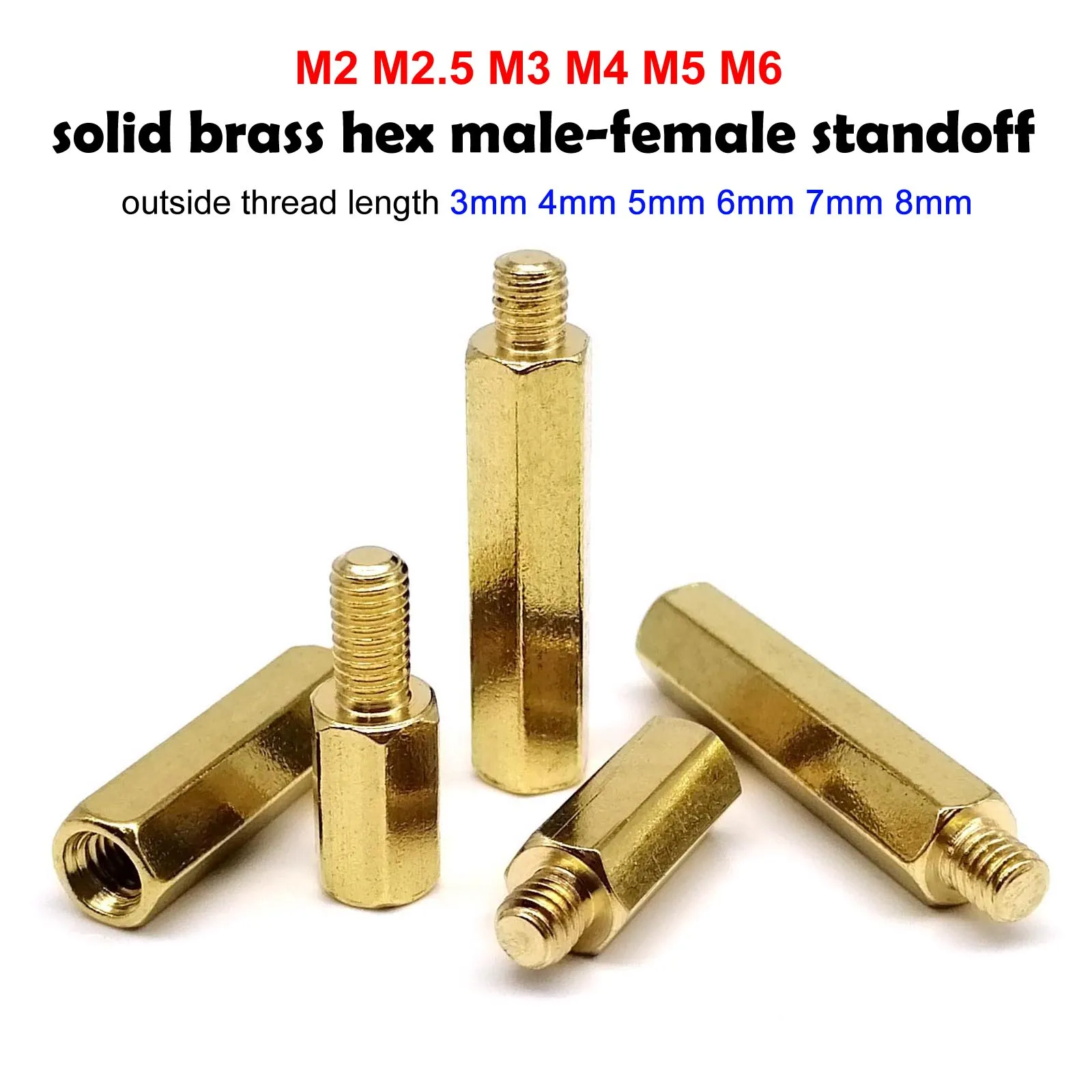 HZYUEGOU Messing-Sechskant-Abstandshalter M2 M2.5 M3 M4 M5 M6 Kupfer-Sechskant-Säule mit Außengewinde für PCB-Motherboard – Detail 2