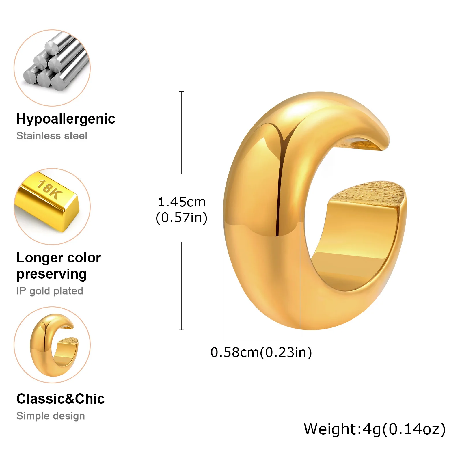 Statement Hohle Ohrknochenklemme für Frauen und Mädchen, goldfarbener Edelstahl, gefälschtes Piercing, C-förmiger Ohrknochen-Clip, Modeschmuck – Detail 6