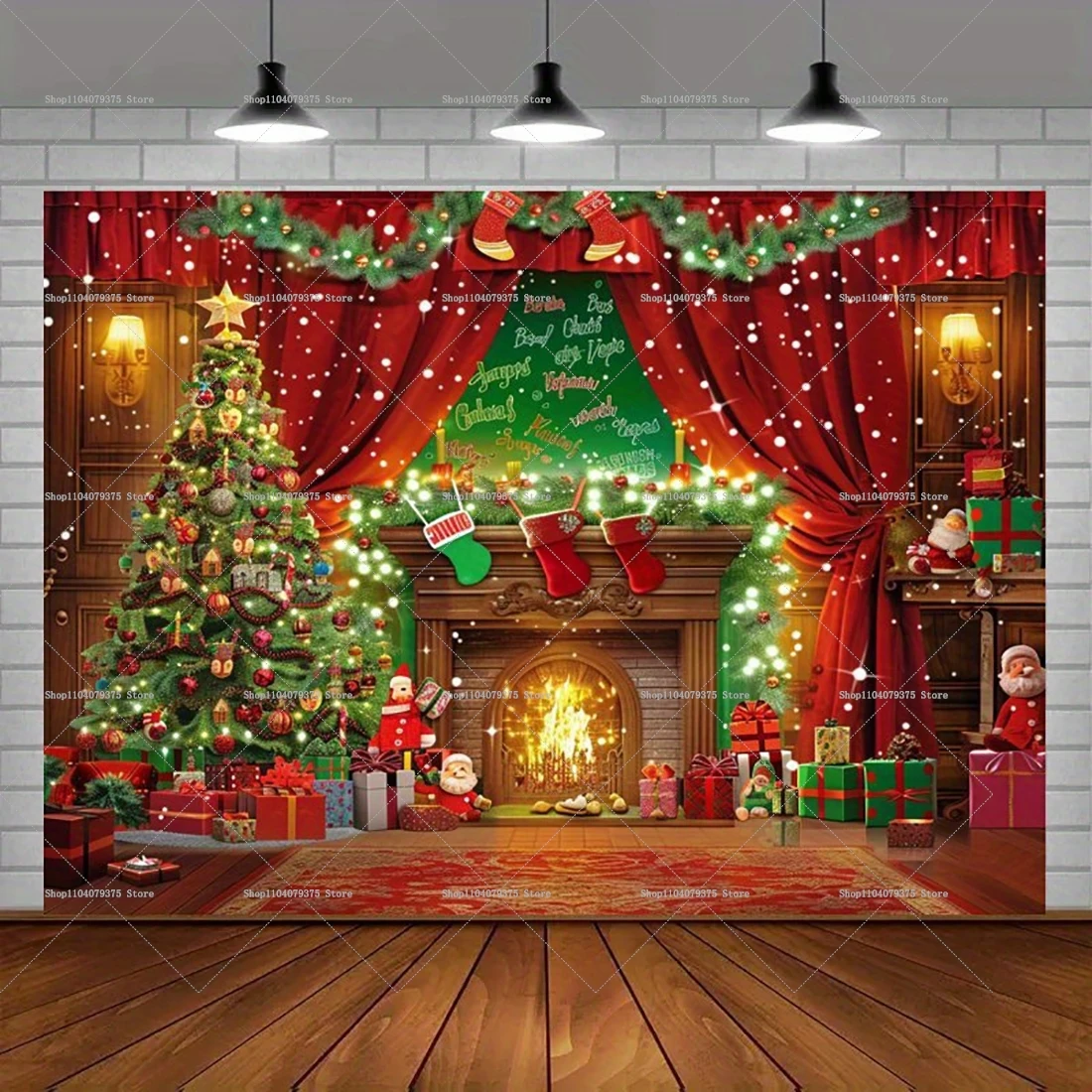 Christmas Cartoon Santa Claus Photography Background Christmas Night Party Decoration Banner Photo Booth Background Decoration