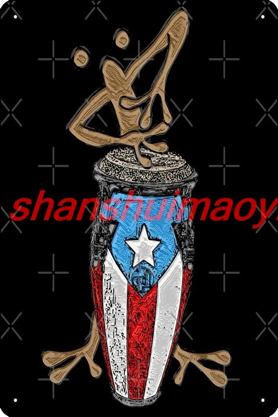 Coquí Taíno playing the Puerto Rican Flag Conga Photographic Print Metal Sign Decor - 8 x 12inch Bar Pub Garage Man Cave Wall Ar