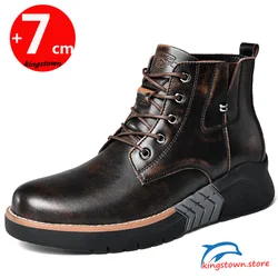 Men Leather Ankle Boots  Elevator Shoes Booster Height Increase Insoles 6cm Adjustable Soles Lifts for Man British