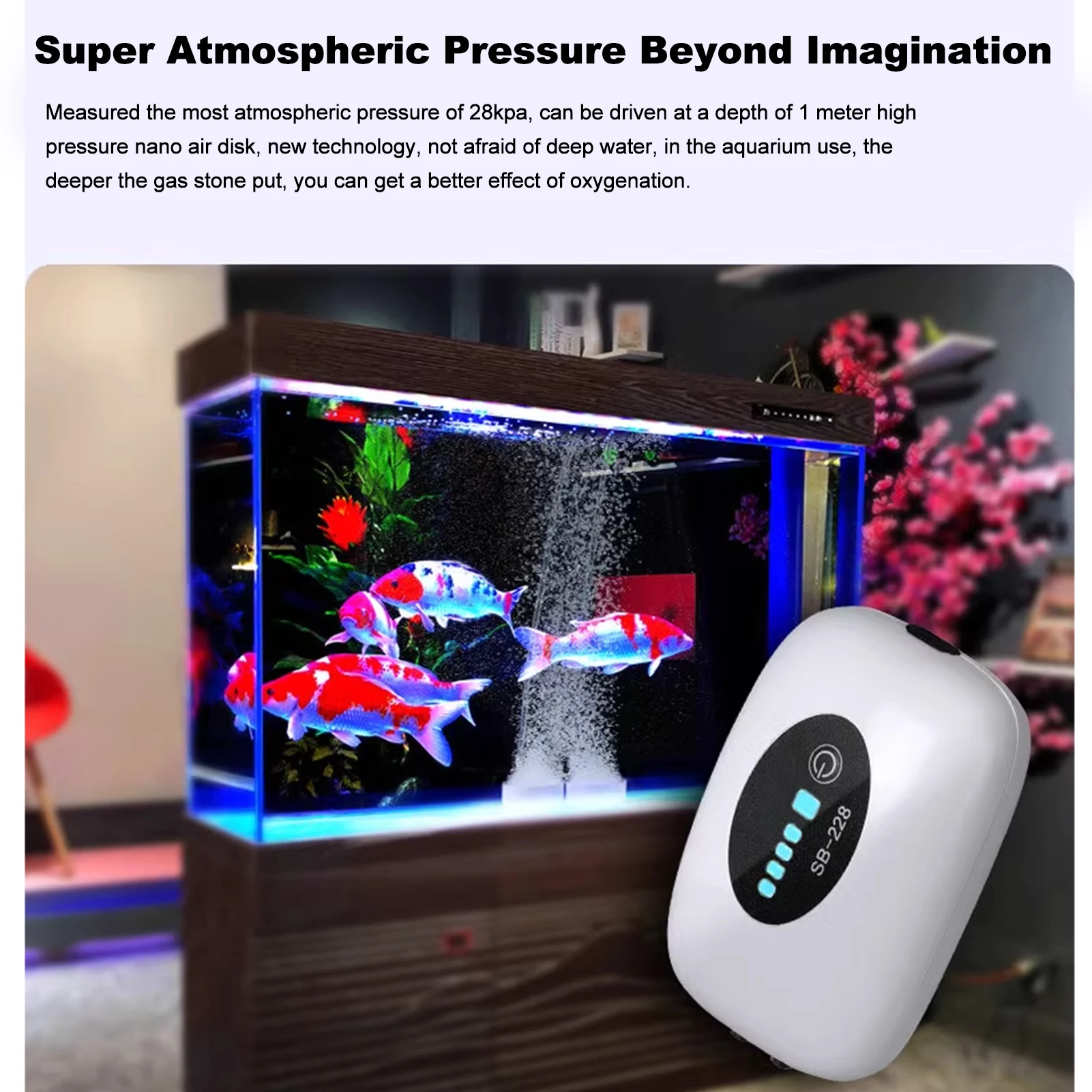 Aquarium Air Pump USB Rechargeable Oxygen Pump Fish Tank Bubbler Quiet Operation Automatic Start-up for Indoor and Outdoor