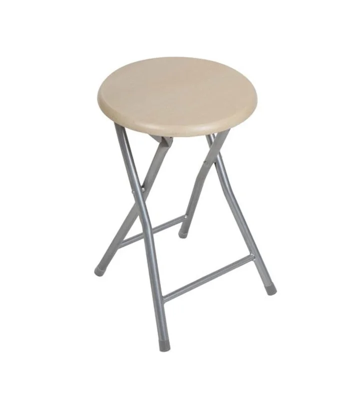 Tradineur Multifunctional Folding Stool, Wooden Seat and Metal Structure, 30x30x45 cm, Bench with Footrest