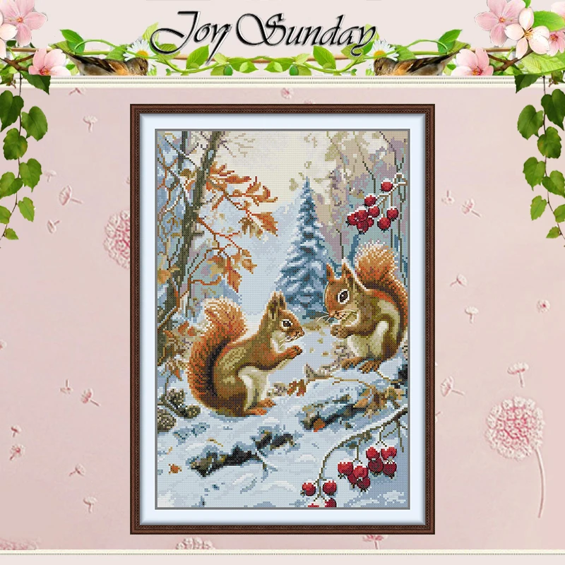 

The Joy of Squirrels Patterns Counted Cross Stitch Set DIY 11CT 14CT 16CT Stamped DMC Cross-stitch Kit Embroidery Needlework