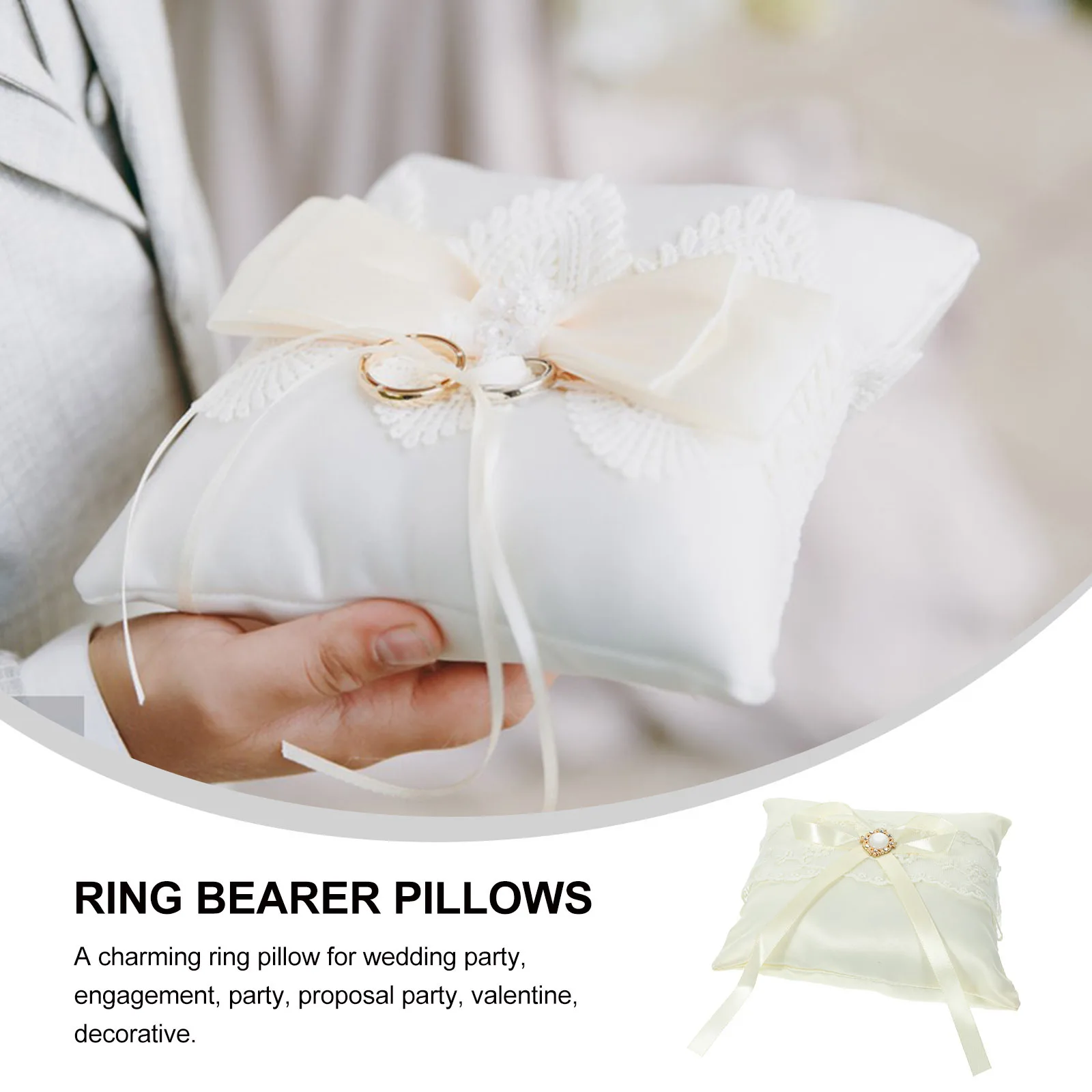 الدانتيل خاتم الزواج وسادة رومانسية اللؤلؤ ديكور زهرة التبعي أنيقة الطرف لوازم الديكور حلقة حامل الوسائد