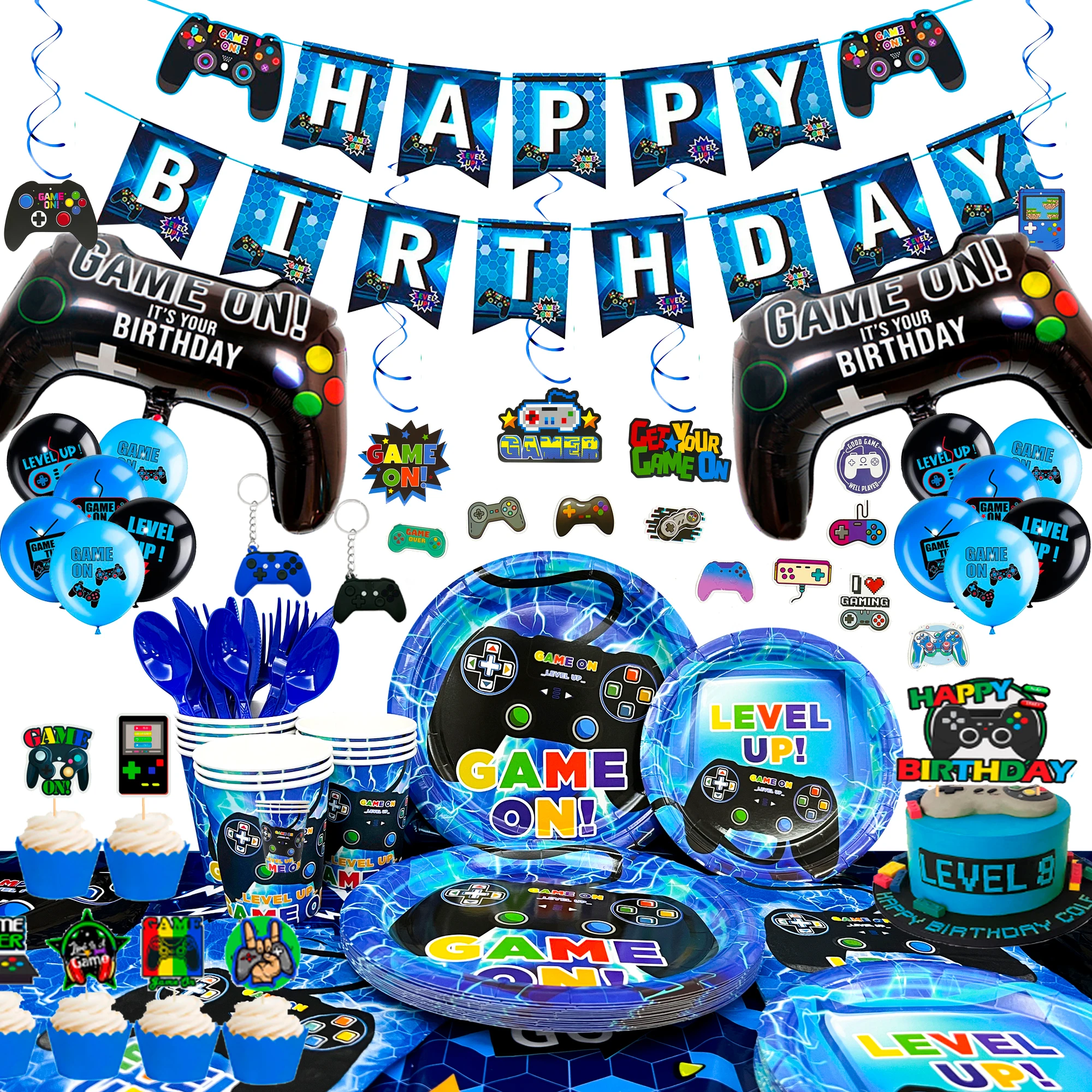 

Video Game Birthday Decorations for Boys,213pcs Decorations&Tableware Set-Video Game Party Plates Cups Napkins Tablecloth etc