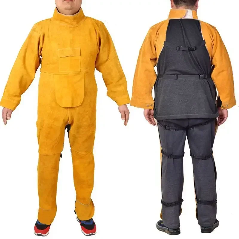 Cowhide Welding Clothes for Men Flame Resistant Welder's Protective Clothing Welder's Overalls Leather Apron with Sleeves