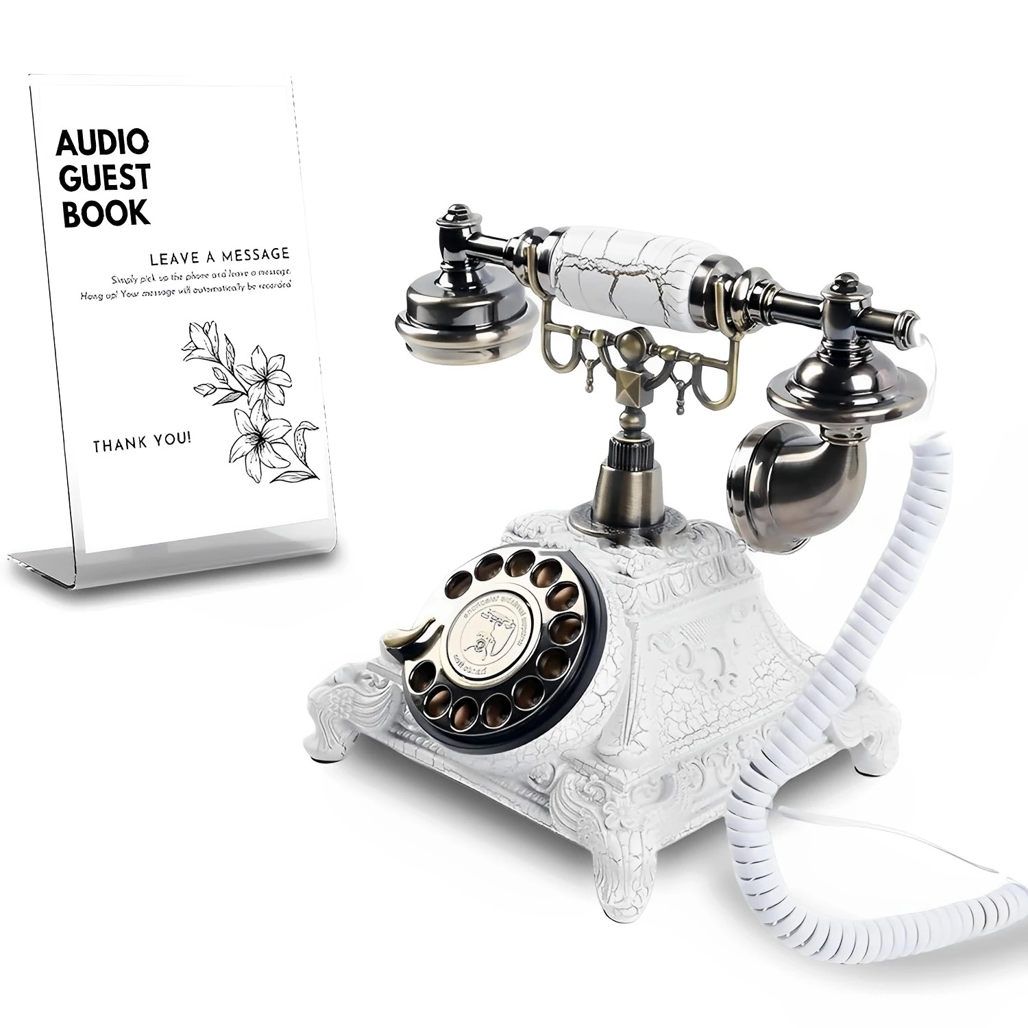 Classic Retro MessageBook Audio Phone European Fashioned Luxry Antique Audio Guestbook Decoration Telephone for Wedding Party