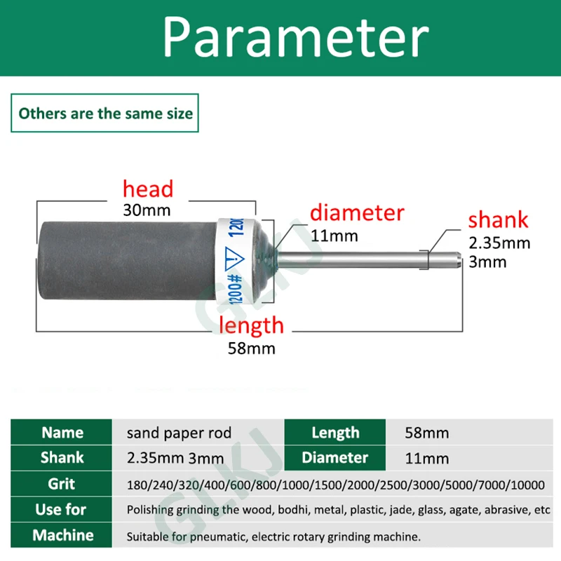 Barra de papel de lija de tamaño completo 80-10000grit, cilindro de vástago de 2,35/3mm, cabezal de molienda para herramientas rotativas para