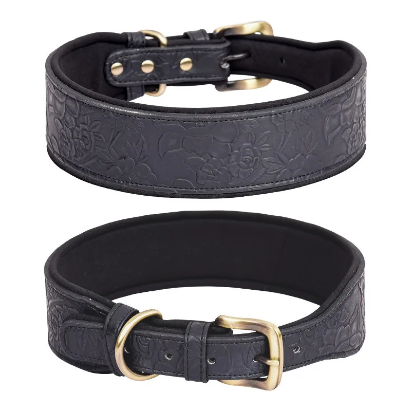 Cute Embossed PU Leather Pet Collar with Space Cotton Padding for Medium to Large Dogs Dog Necklace Pet Supplies Accessories