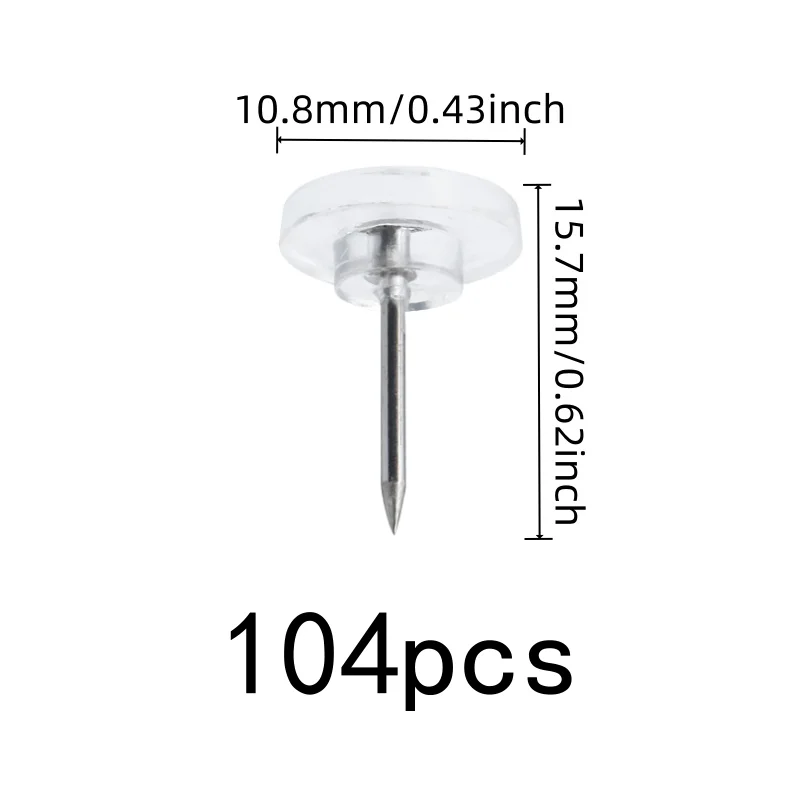 104 pcs Flat Top Map Pins for School Notice Display, Compact Discrete Design, Transparent Flat Head, Multipurpose