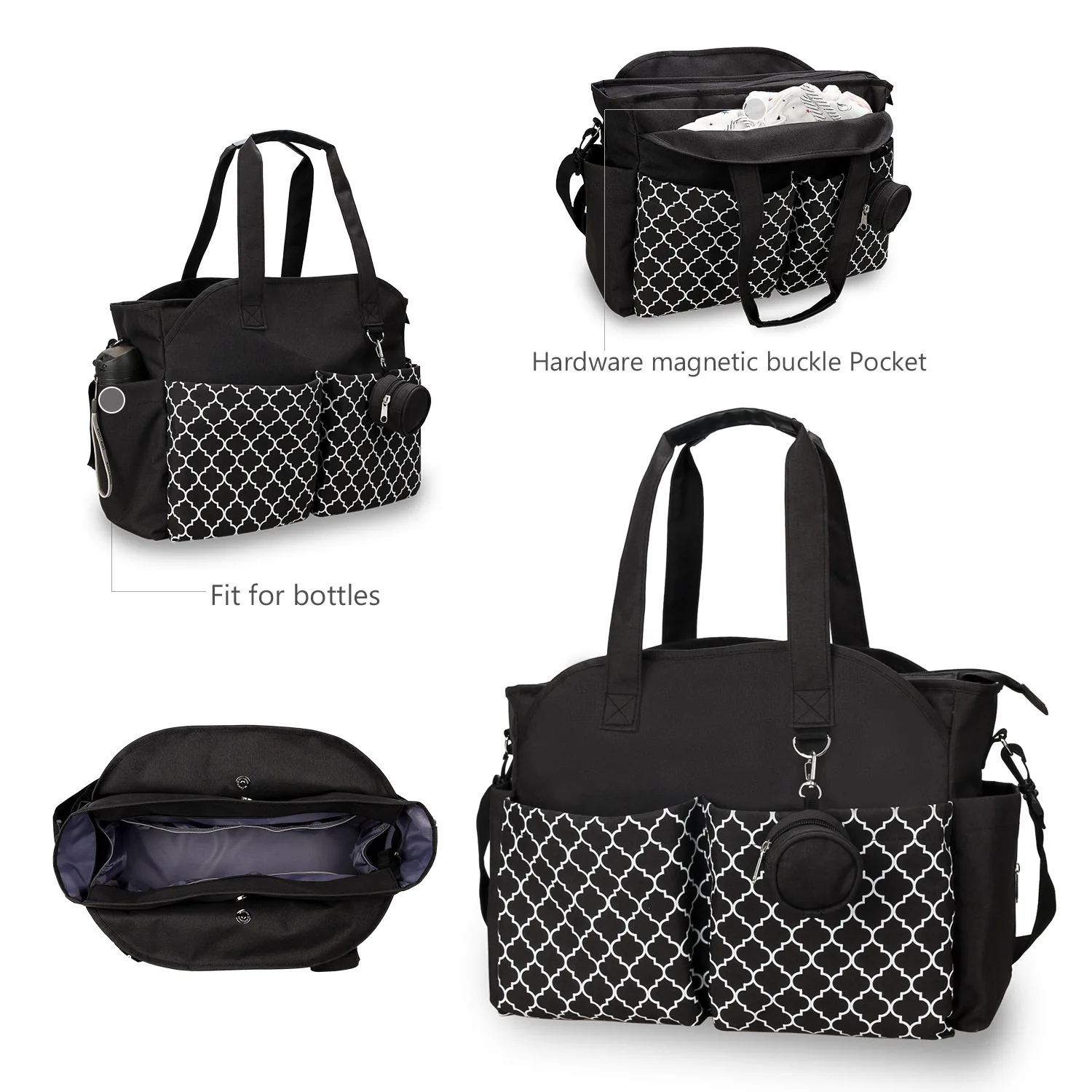 Multifunctional Maternity Bag Large Capacity Waterproof Diaper Bag Geometric Print Wear-Resistant with Pacifier Bag