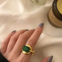 925 Sterling Silver Rings For Women Simple Minimalist Gold Green Stone Open Finger Ring Fashion Band Female Bijoux Gift