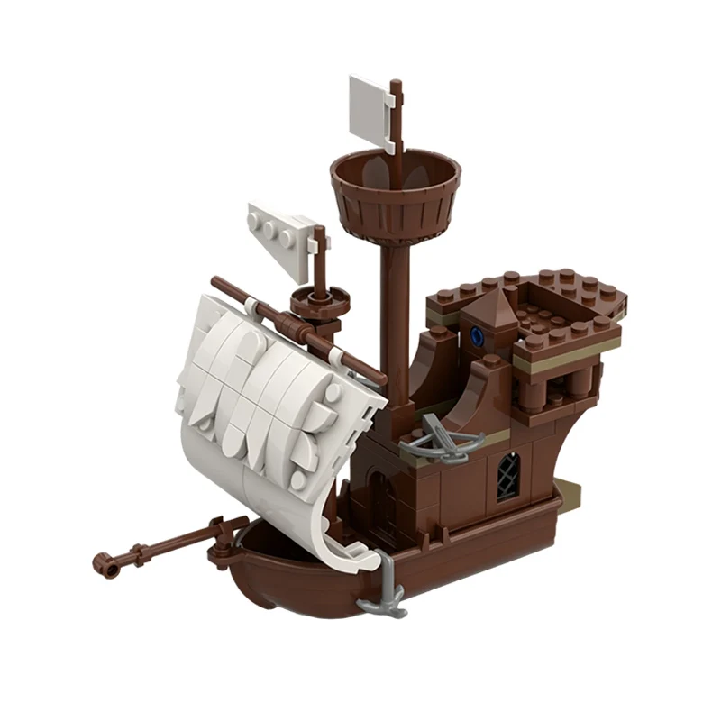 Ancient Small Pirate Boat Model MOC Building Bricks War Equipment Style Modular Technology Gifts Holiday Assemble Toys Suit