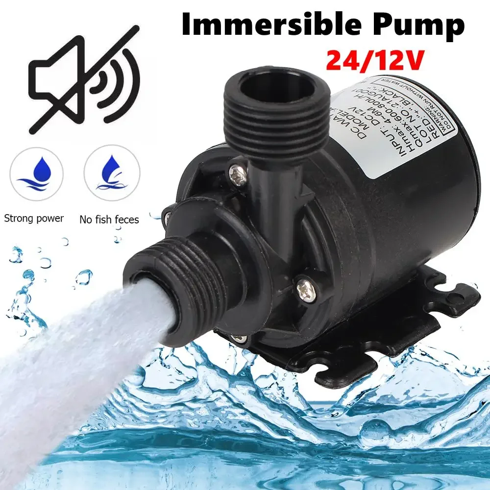 24/12V Ultra-quiet Mini Brushless Motor Submersible Water Immersion Pump Waterproof 800L/h for Cooling System Fountains Heater