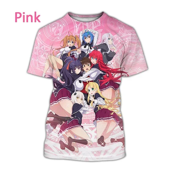 Summer Round Neck Cartoon T-Shirt Classic Anime High School DxD 3D Printing Men's Casual Unisex Harajuku Fashion Short Sleeve