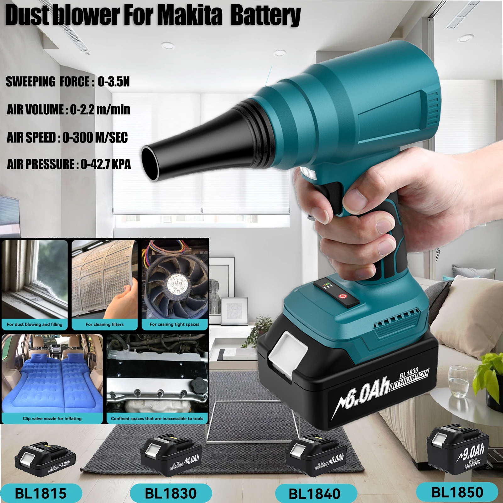 Cordless Dust Blower For Makita 18V Battery, Brushless Motor Large Capacity Compressed Air Dust Collector Handheld Power Tool