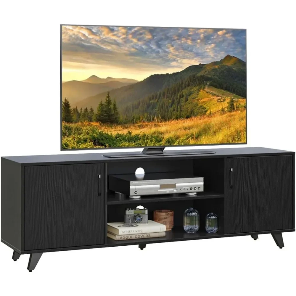 

TV Stand, Entertainment Center with 2 Doors and 2 Cubby Storages Cabinets for up to 65 inch for Living Room Bedroom Black