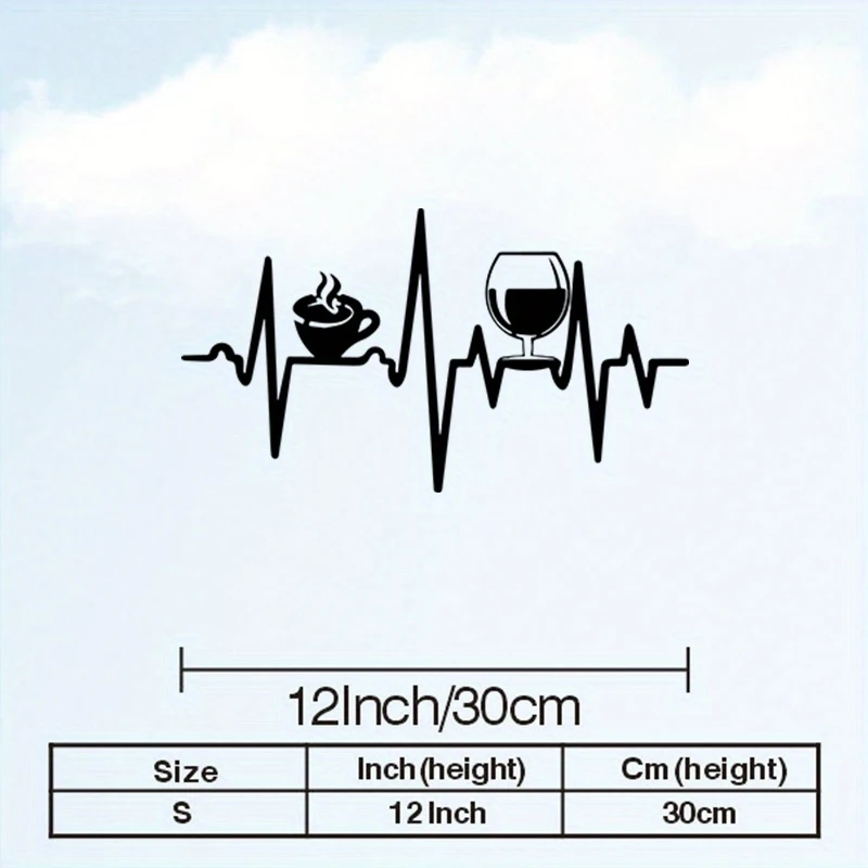 Coffee and Wine Bar Metal Wall Decor - Heartbeat line design with silhouettes of coffee cups and wine glasses