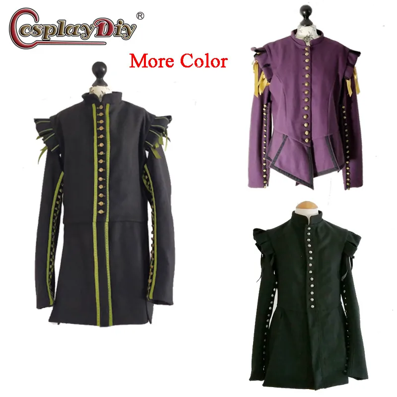 Cosplaydiy Renaissance jerkin costume 17th century Tudor period Men's suit outfits Historical jacket Elizabethan Top Tudor Coat