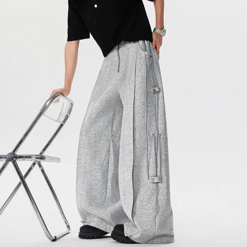 

Мужские спортивные брюки свободного кроя в стиле хип-хоп, деконструированные, из плотной ткани, с завязками, повседневные, для молодежи