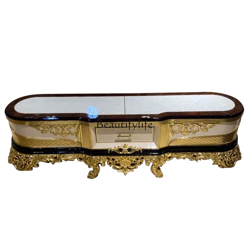 yj9 French-style European Marble Solid Wood TV Cabinet Storage Cabinet