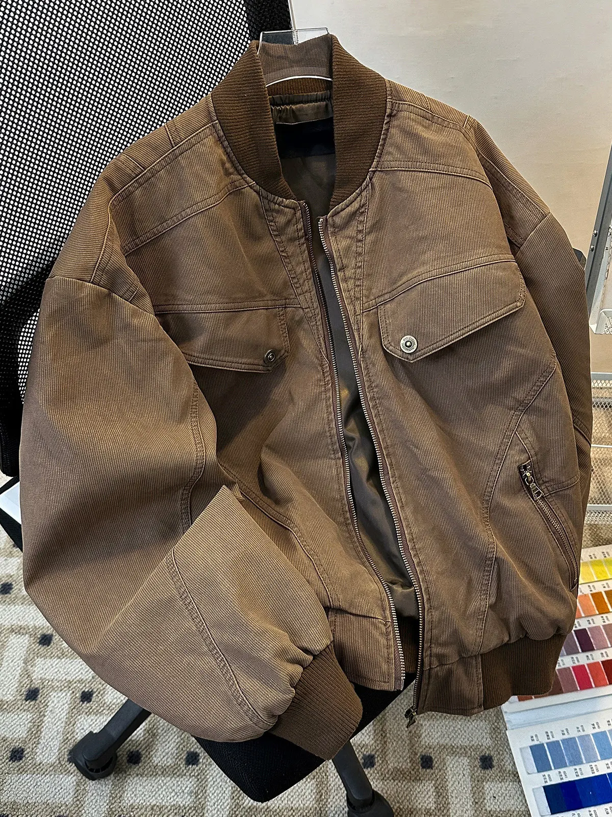 

Retro American Corduroy Jaet Men's Casual Trendy High Street Spring Autumn Jaet for Teenagers Windproof Zipper Closure