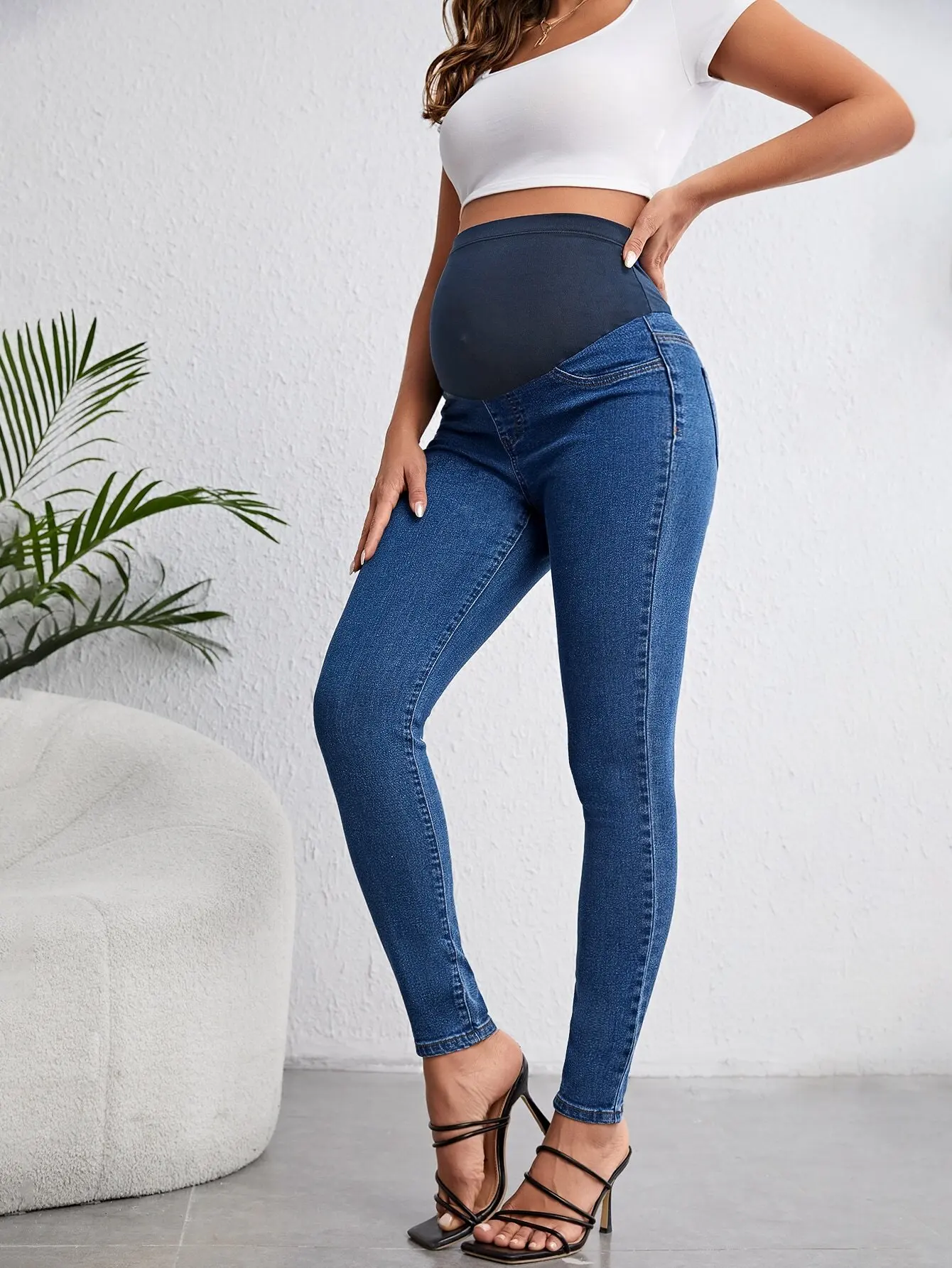 

Джинсы для беременных с высокой талией, облегающие, с цветными вставками на животе