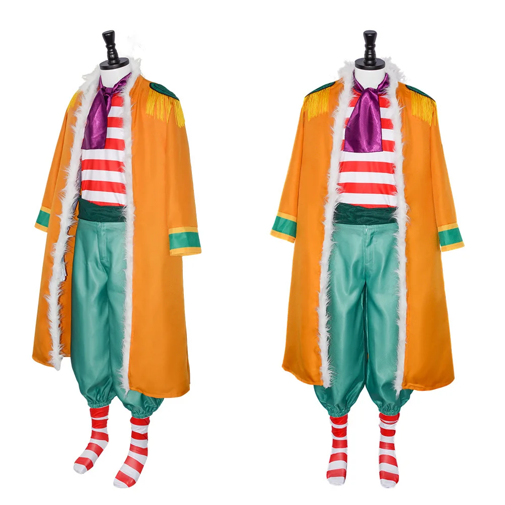 Anime Buggy Cosplay Costume Bara Bara No Mi Chop-Chop Fruit Yellow Cloak Stripe T-shirt Shoes Adult Man Wmen Christmas Suit