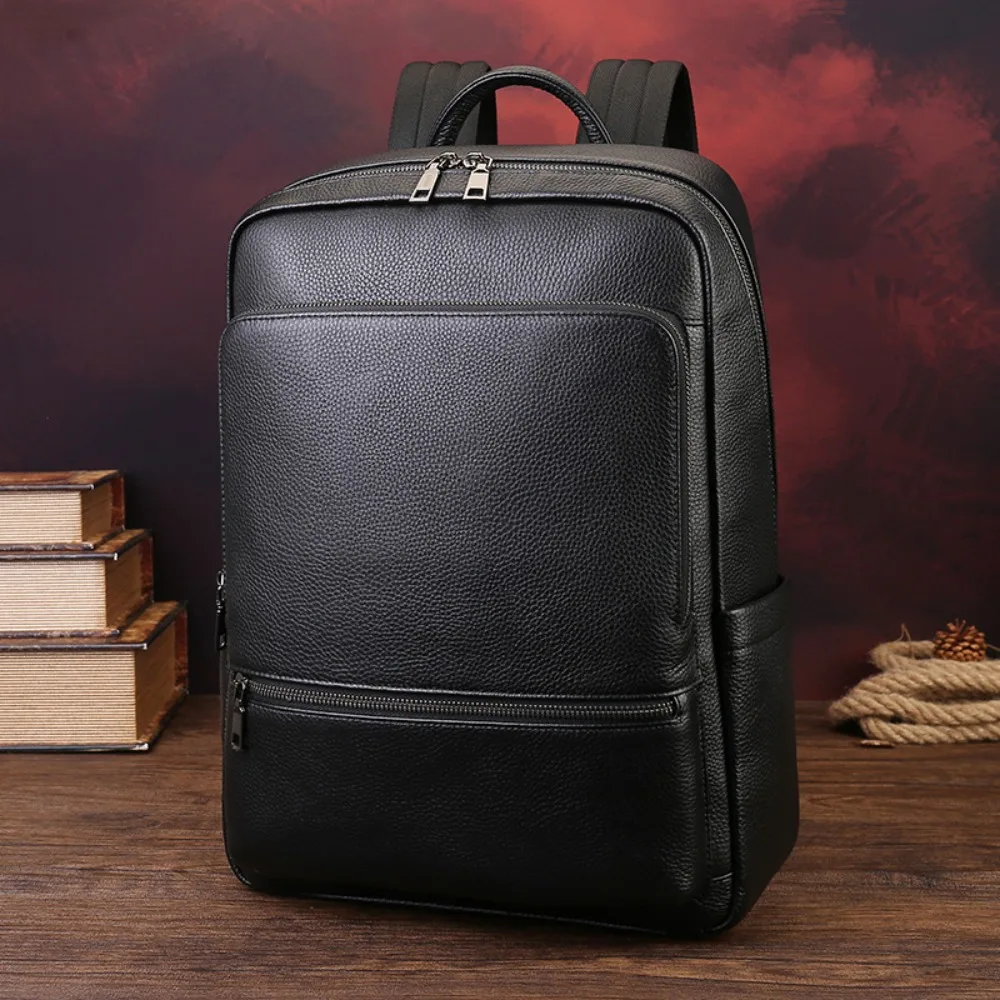 

Real leather business men's high-end double-shoulder bag, large capacity student backpack, travel computer backpack