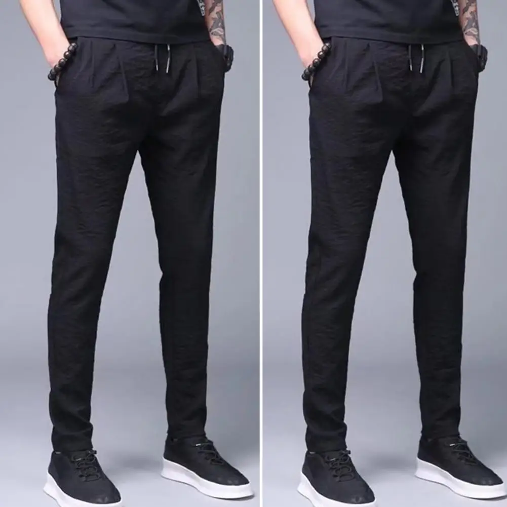 Casual Men Trousers Cool Mid Waists Male Loose Lace-up Sweatpants  Men Leggings All Match