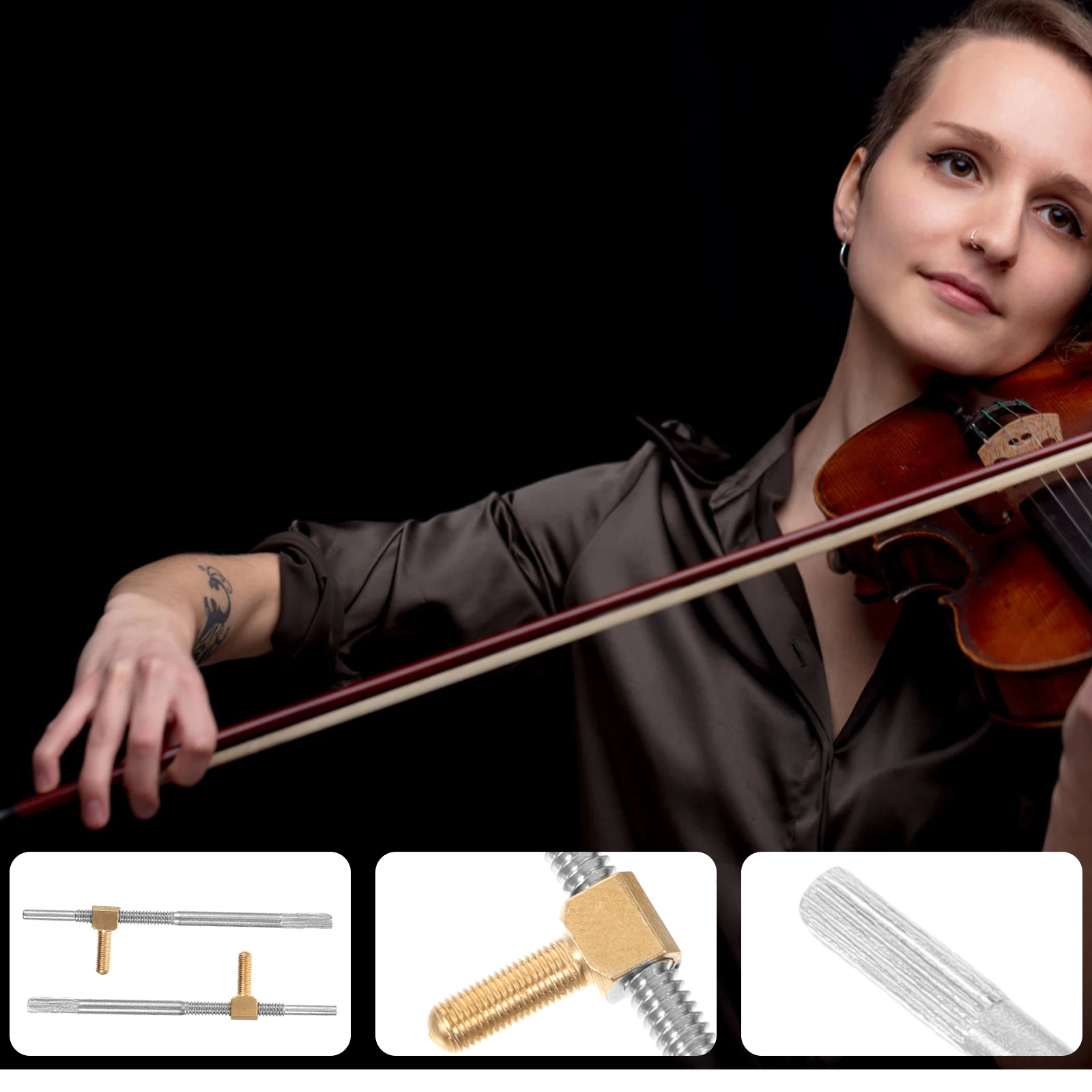 

2pcs Violin Bow Screw Replacement Adjustable Frog Tail Rod For Violin Viola Instrument Accessories Sturdy Metal Easy Install