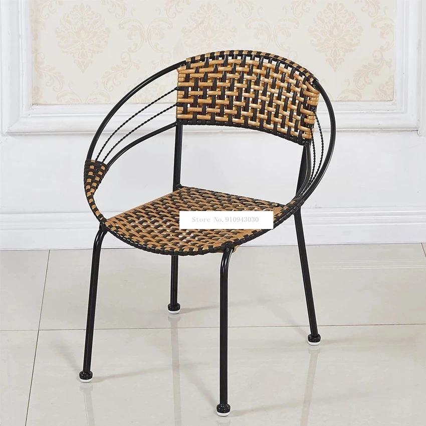 

1Set 2pcs Rattan Weave Leisure Chair Simple PE Rattan Steel Frame Balcony Living Room Chair Moon Shape Backrest For Children S