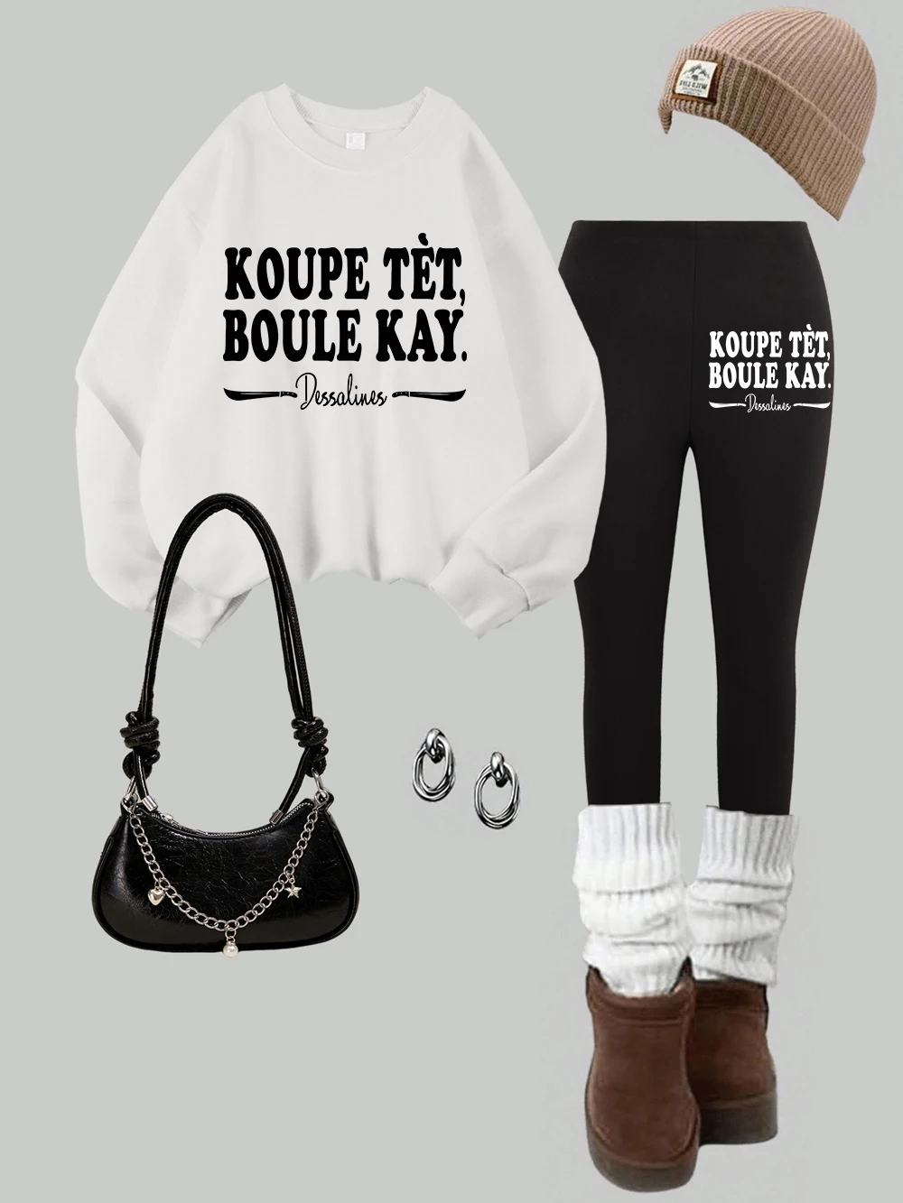 2 Piece Women Commemorate Dessalines Prints Sweatshirt Leggings Set Fashion Fleece Thermal Hoodie Pants Autumn Woman Clothes