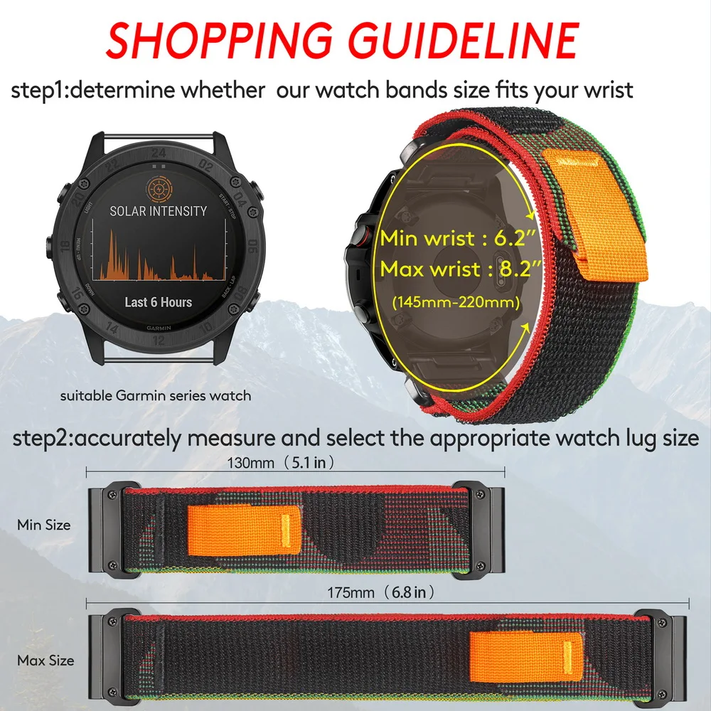 For Garmin Watch Band Nylon Quickfit 20 22 26mm Strap Compatible With Fenix 5 6 7/Tactix 7/Forerunner/EPIX/MARQ/Enduro