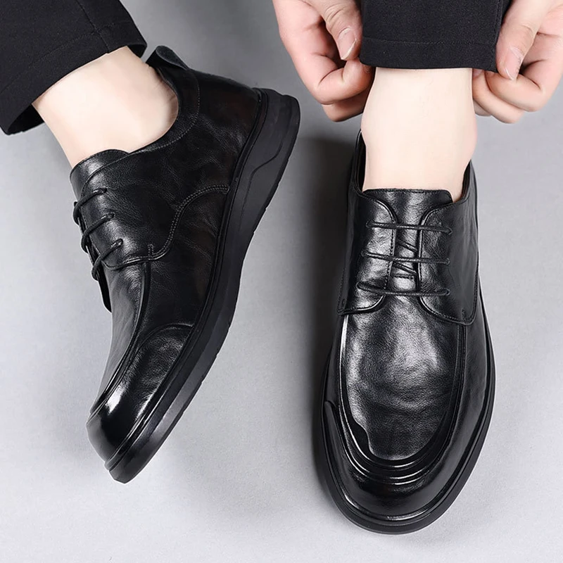 Men Casual Real Leather Shoes Dress Shoes Soft Handmade Office Business Formal Shoes Lace Up Round Toe Male Leisure Sneakers