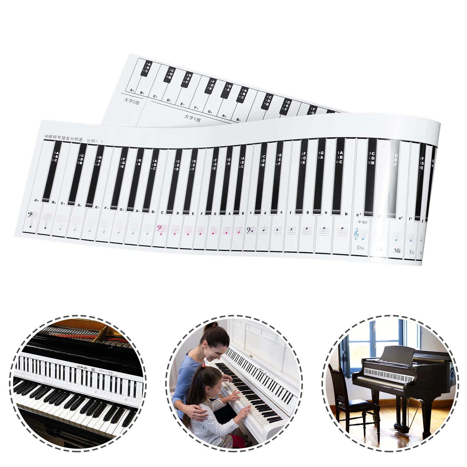 Piano Key Practice Sheet Keyboard for Kids 88 Simulation Paper Chart Note Comparison Hand Roll