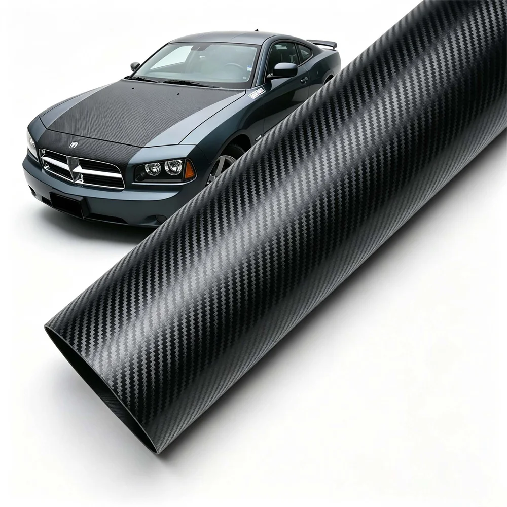 Premium PET Mattschwarze 3D-Carbonfaser-Vinylfolie für Auto und Motorrad, selbstklebende Vinyl-Karosserie-Folierung