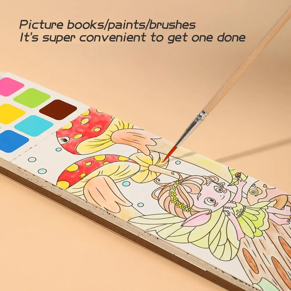 

Kids Painting Book Travel-friendly Watercolor Book Portable Watercolor Coloring Book for Kids with Paintbrush 20 Pages Diy