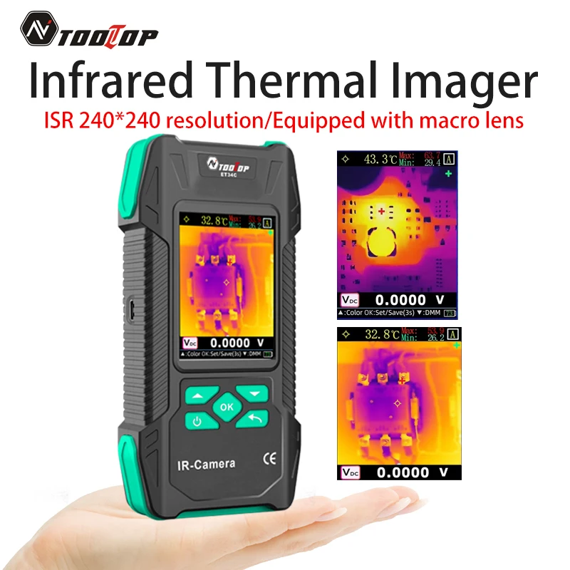 Câmera de imagem térmica infravermelha portátil TOOLTOP ET34C de 3,2 polegadas -20 ~ 550 ℃   Inspeção elétrica da câmera IR de medição de temperatura