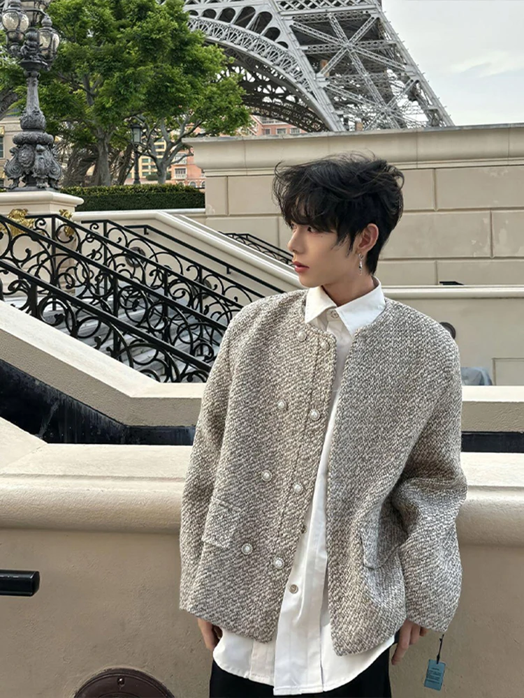 

Double-breasted Luxury Tweed Blazer Jacket Men Korean Streetwear Woven Oversized Edgy Spring Fall Chic Loose Fit Coat