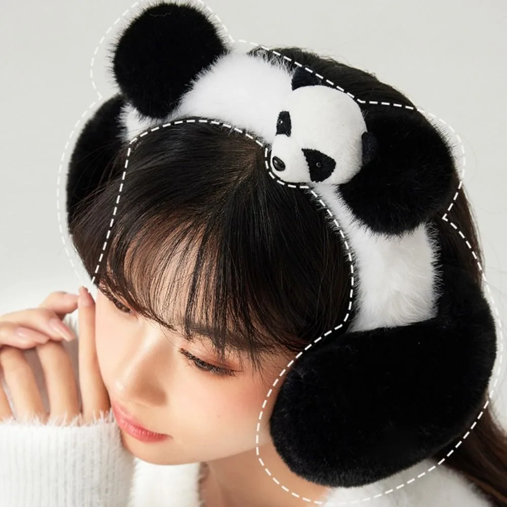 Orejeras de felpa de Panda gruesas y cómodas, mantienen el calor, cubierta de oreja de Panda a prueba de viento, calentadores de orejas con orejeras, gorro de invierno para montar